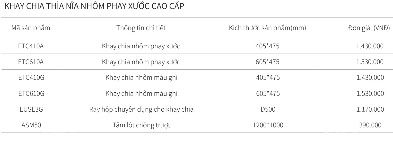 Khay chia thìa muỗng nhôm phay xước EUROGOLD ETC410A ETC410G ETC610A ETC610G EUSE3G ASM50