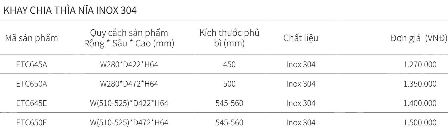 Khay chia thìa muỗng Inox 304 EUROGOLD ETC645A ETC650A ETC645E ETC650E