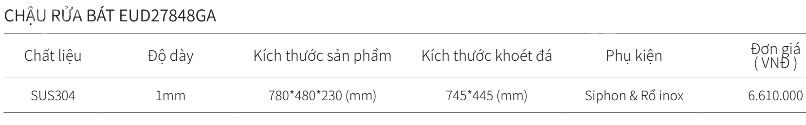 Chậu rửa bát 1 hộc inox SUS304 EUROGOLD EUD27848GA
