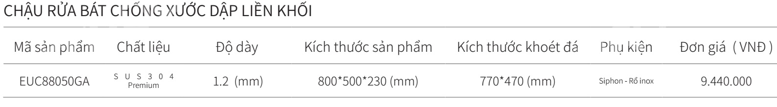 Chậu rửa bát 1 hộc inox SUS304 EUROGOLD EUC88050GA