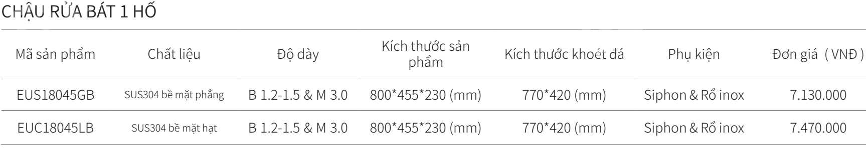 Chậu rửa bát 1 hộc inox SUS304 EUROGOLD EUS18045GB EUC18045LB