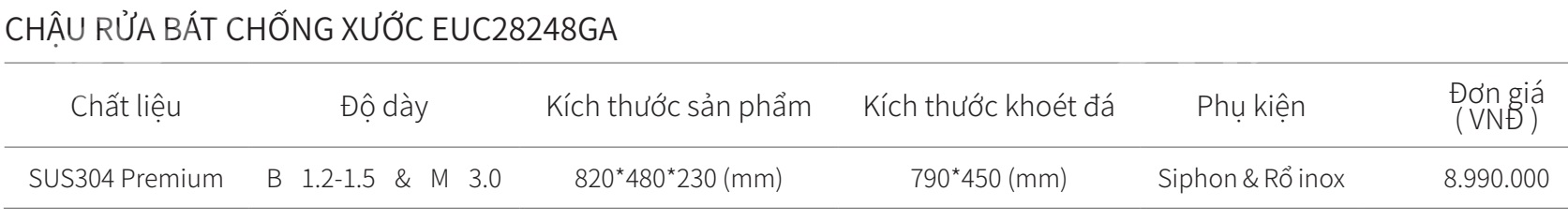 Chậu rửa bát 2 hộc inox SUS304 EUROGOLD EUC28248GA