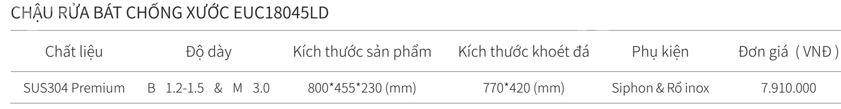 Chậu rửa bát 1 hộc inox SUS304 EUROGOLD EUC18045LD