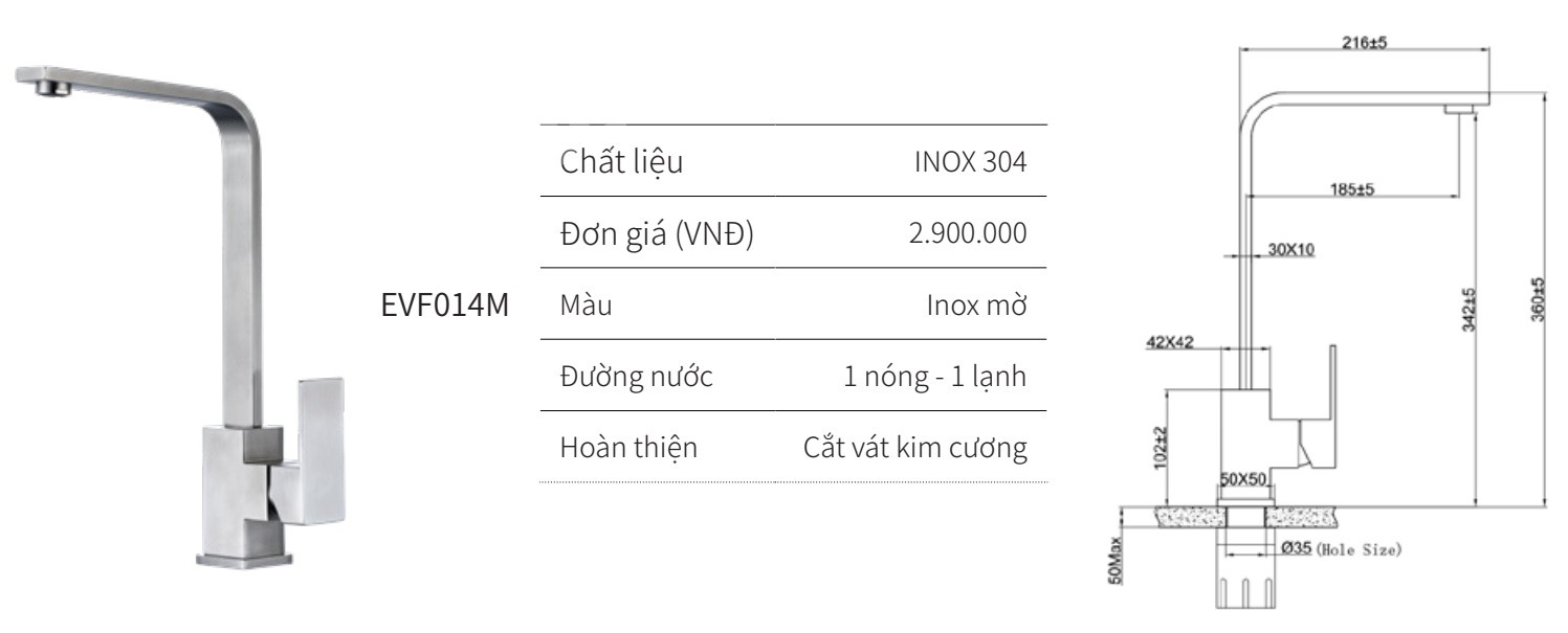 V&ograve;i rửa ch&eacute;n n&oacute;ng lạnh EUROGOLD EVF014M