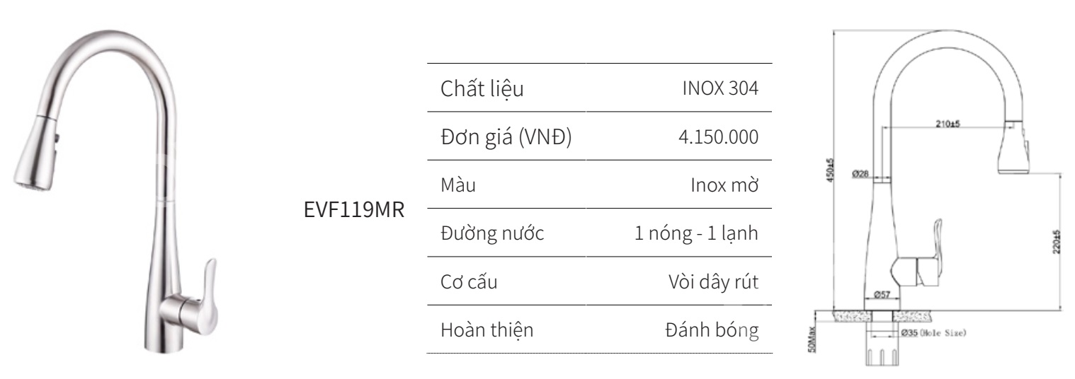Vòi rút nóng lạnh EUROGOLD EVF119MR