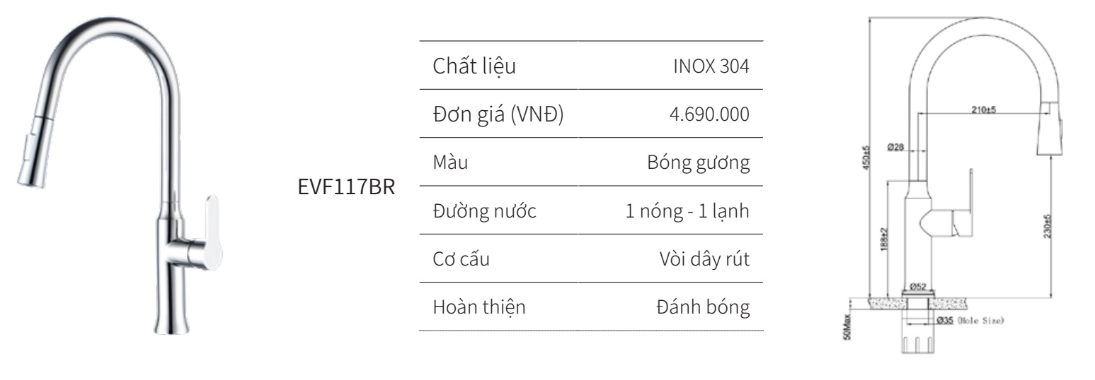 V&ograve;i r&uacute;t n&oacute;ng lạnh EUROGOLD EVF117BR