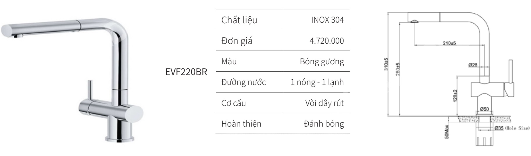 V&ograve;i r&uacute;t n&oacute;ng lạnh EUROGOLD EVF220BR