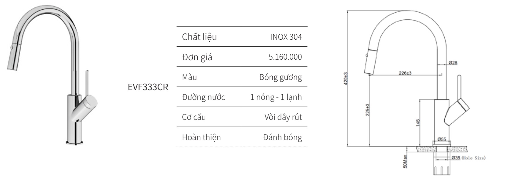 Vòi rút nóng lạnh EUROGOLD EVF333CR