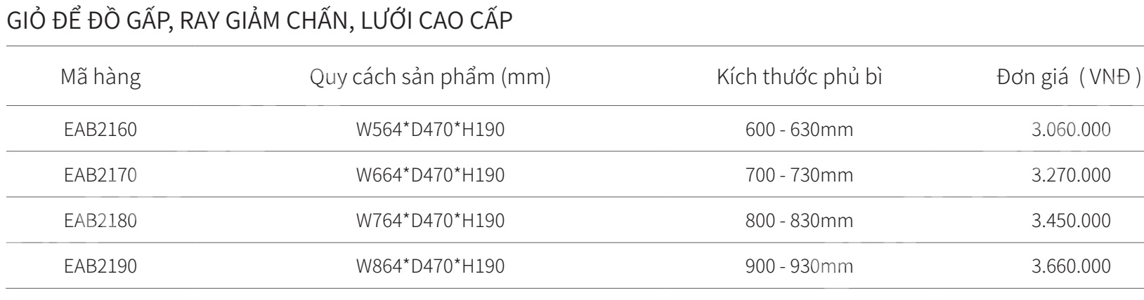 Giỏ để đồ gấp ray giảm chấn lưới cao cấp EUROGOLD EAB2160 EAB2170 EAB2180 EAB2190