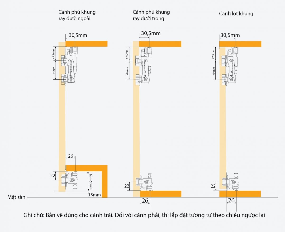 Ray trượt cửa l&ugrave;a c&aacute;nh gập Garis GR68