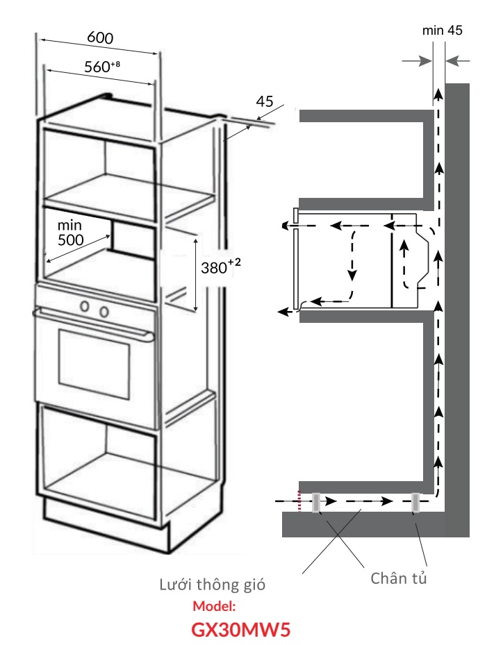 L&ograve; vi s&oacute;ng Grand X GX30MW5 t&iacute;ch hợp l&ograve; nướng 2 trong 1 lắp &acirc;m tủ