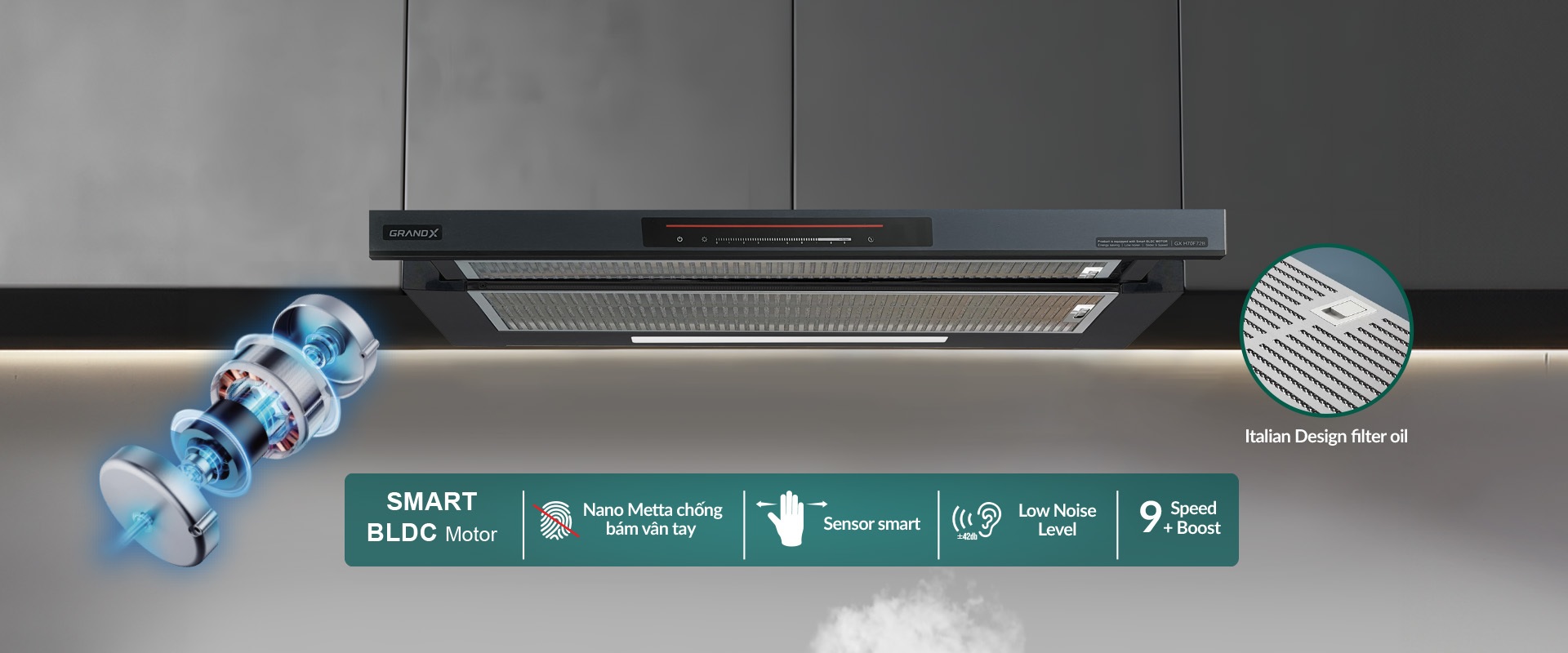 M&aacute;y h&uacute;t m&ugrave;i &acirc;m tủ 70cm Grand X GX H70F72SB