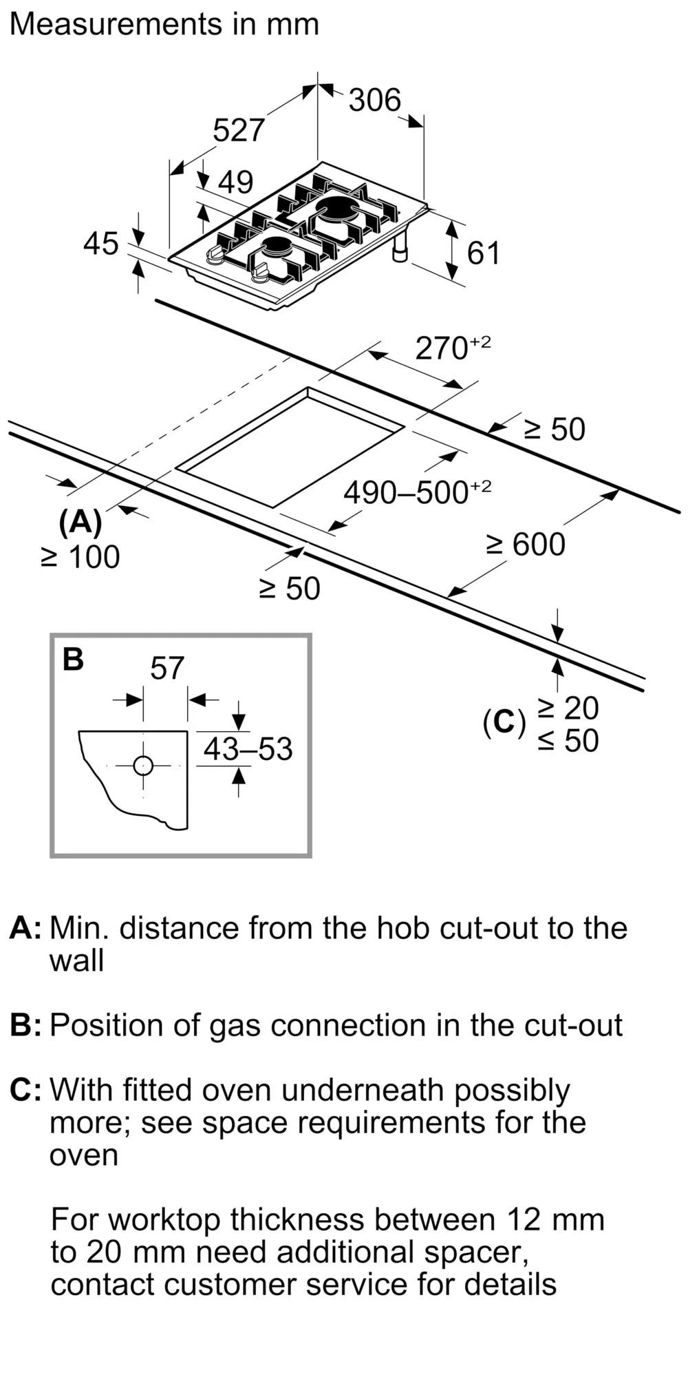 Bếp gas Domino 2 l&ograve; Bosch PRB3A6I40 Seri 8