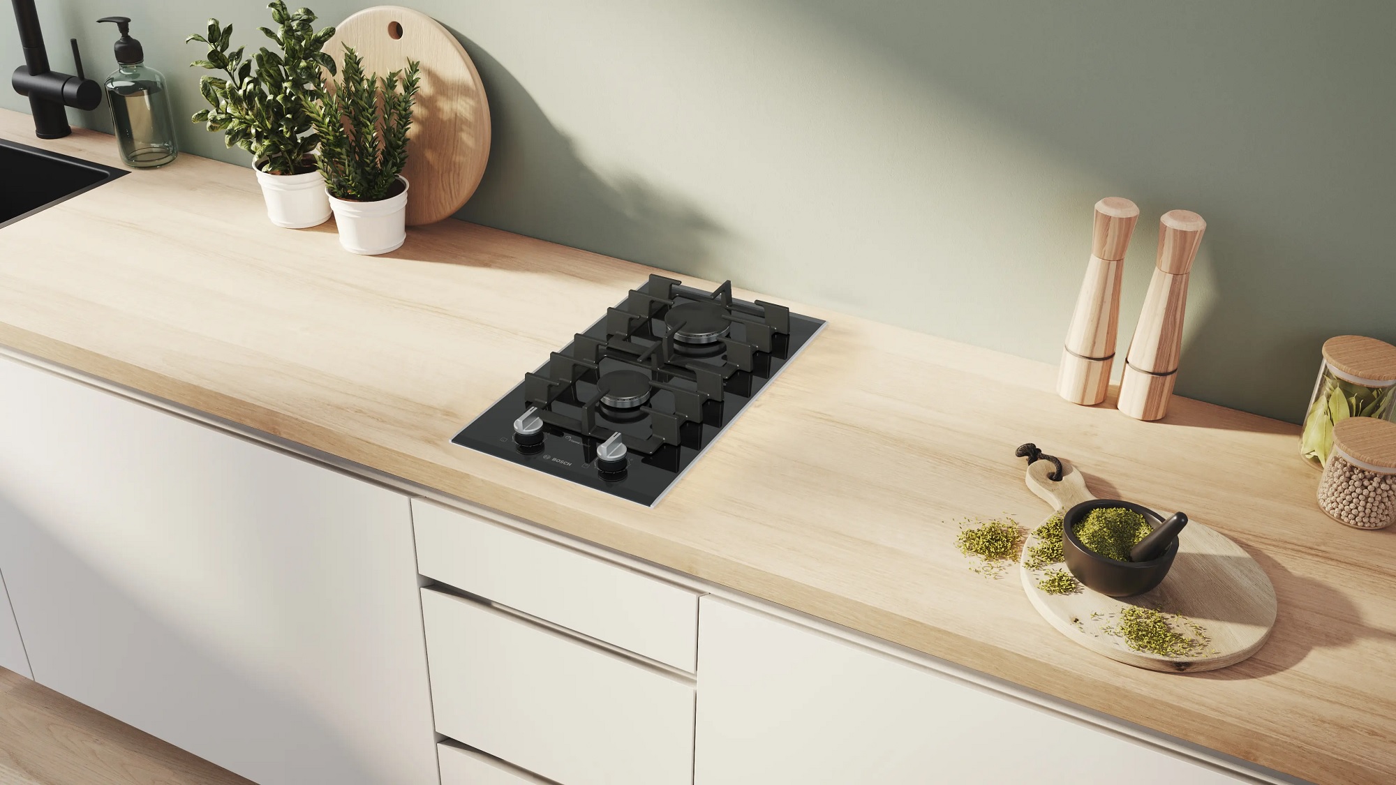 Bếp gas Domino 2 l&ograve; Bosch PRB3A6I40 Seri 8