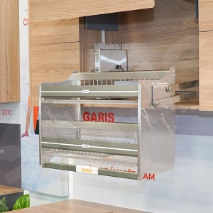 Giá bát đĩa nâng hạ GARIS GLAG67 GLAG68 GLAG69 rổ Inox 304 khung nhôm nhôm màu Champagne