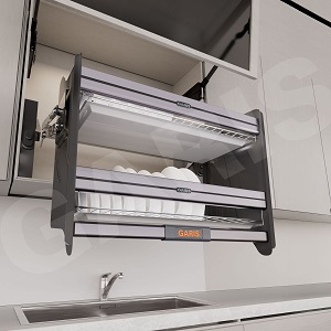 Giá bát đĩa nâng hạ di động GARIS GLAT67 GLAT68 GLAT69 khung bằng nhôm màu Titan + rổ inox 304