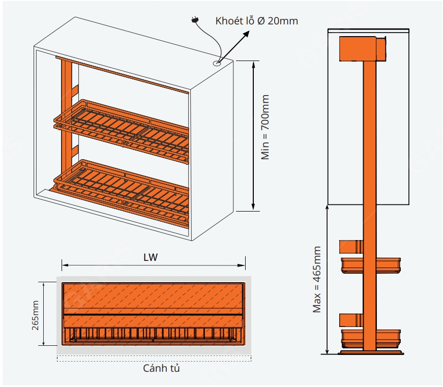 Kệ gia vị n&acirc;ng hạ điện GARIS GLX57 GLX58 GLX59 Inox 304