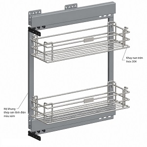 Giá gia vị, chai lọ inox 304 ray bắt hông tủ GARIS MK02E.20L MK02E.20R