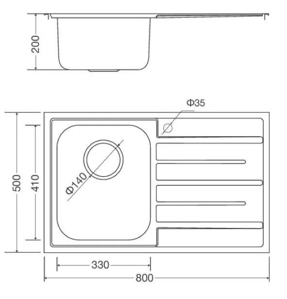 Chậu rửa chén 1 hố inox 304 kích thước 80cm Malloca EcoKitchen MS1017NEW
