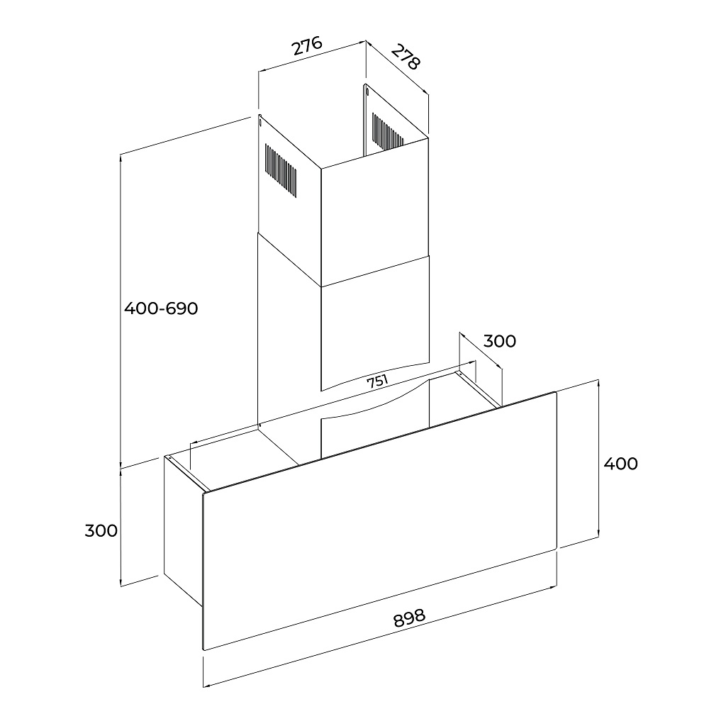 Máy hút mùi áp tường dạng chữ T 90cm Malloca Vertical MH900VTC