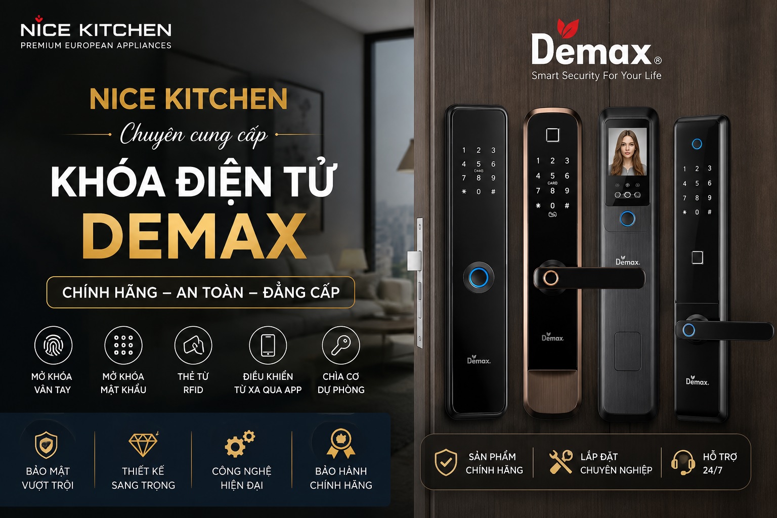 Nice Kitchen – Đại lý Demax chuyên cung cấp khóa điện tử Demax chính hãng