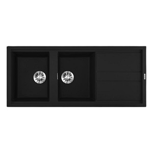 Chậu rửa chén đá Granite 2 hố kích thước 116cm Malloca Black K50086