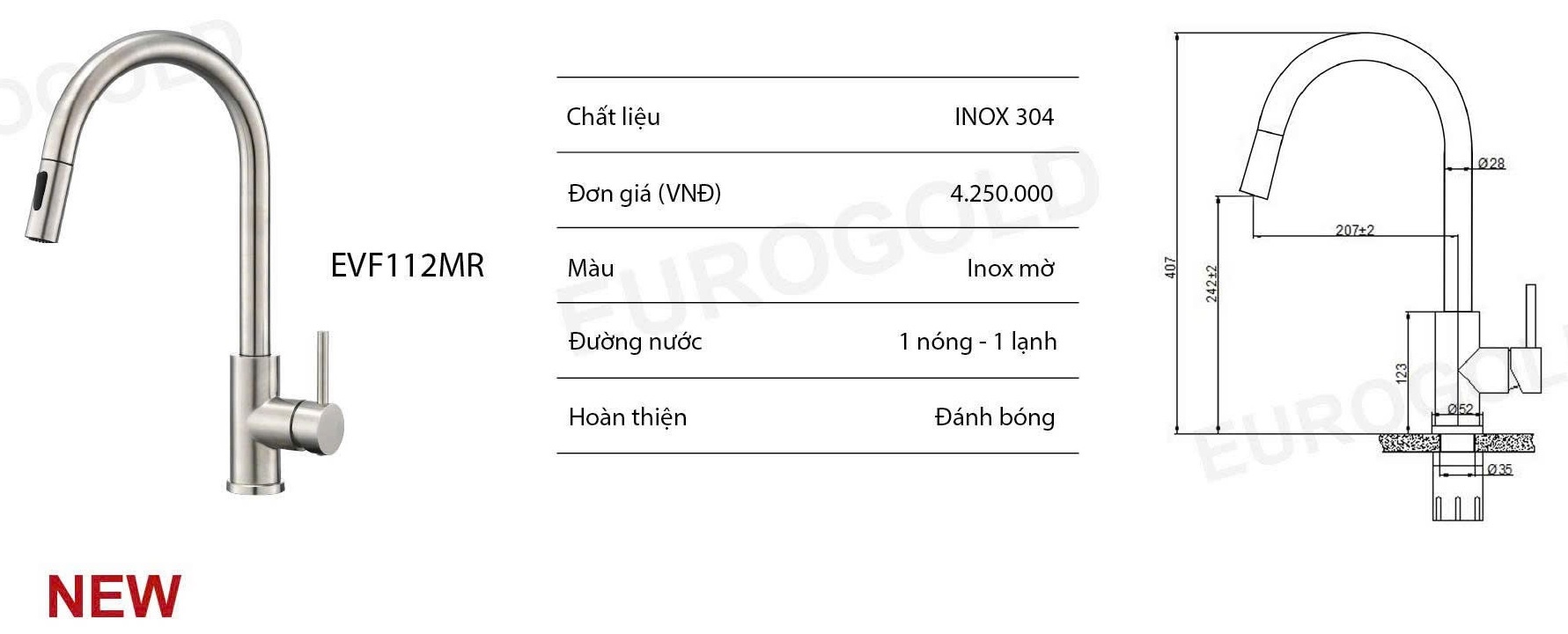 Vòi rút nóng lạnh EUROGOLD EVF112MR