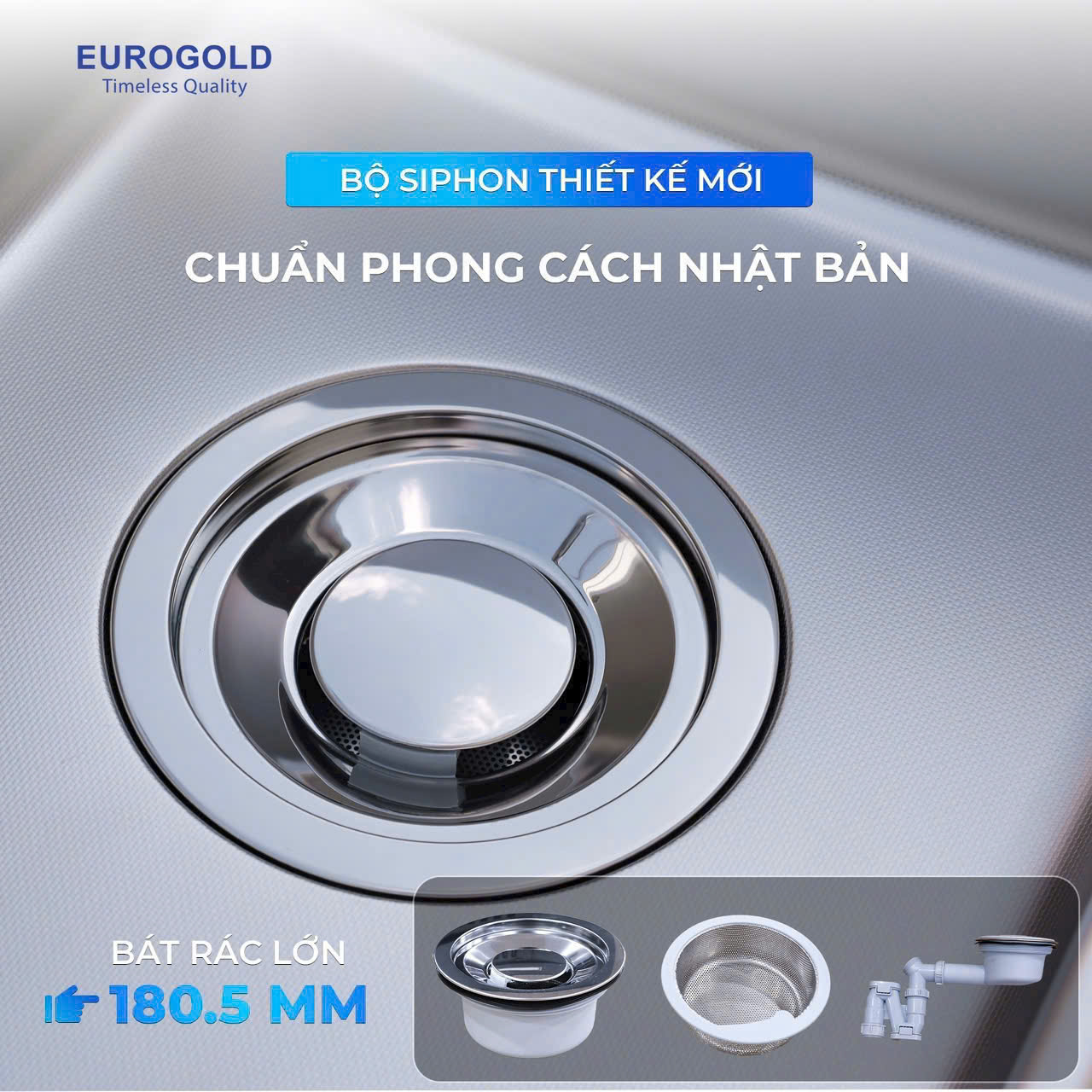 Chậu rửa bát 1 hộc inox SUS304 EUROGOLD EUD17845JB