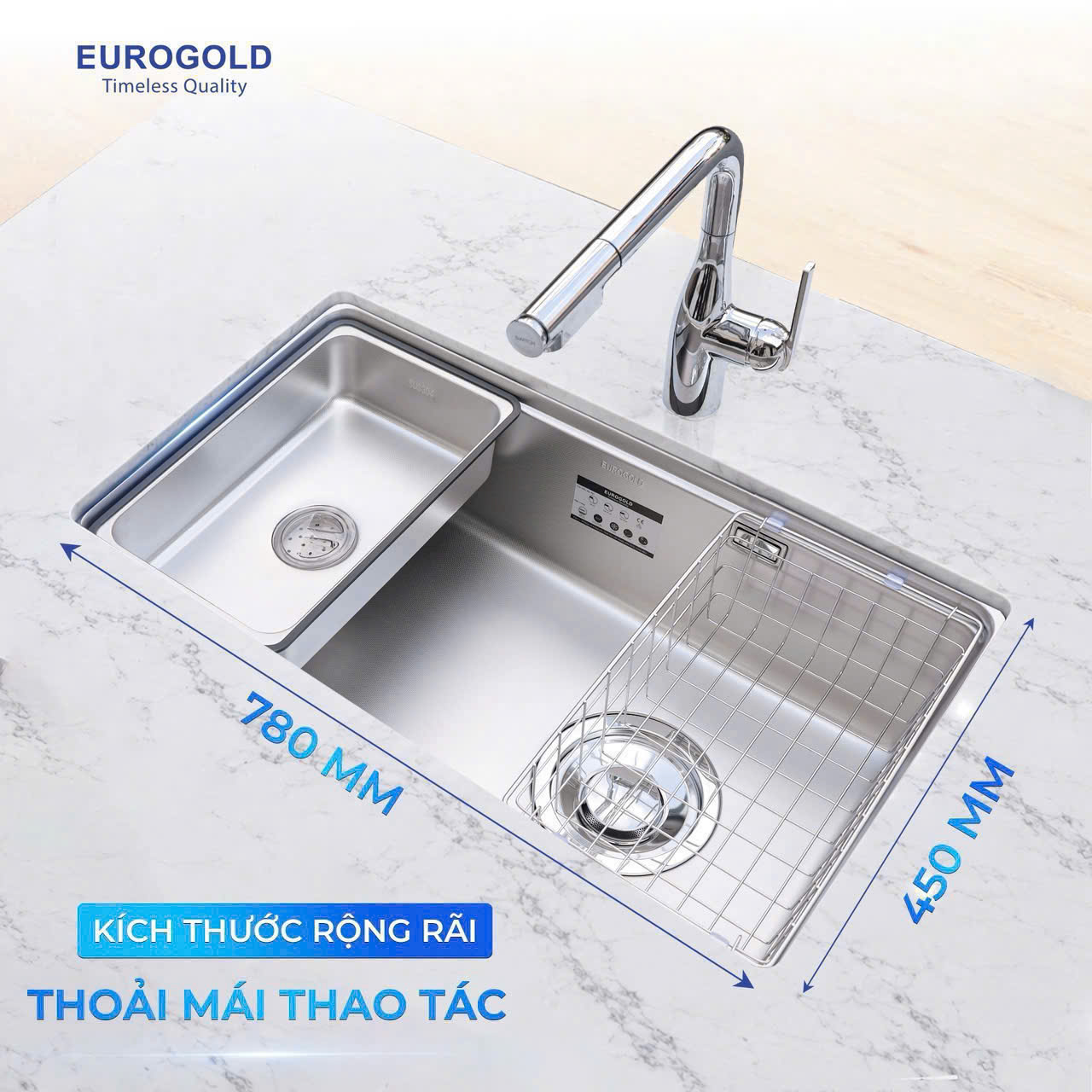 Chậu rửa bát 1 hộc inox SUS304 EUROGOLD EUD17845JB