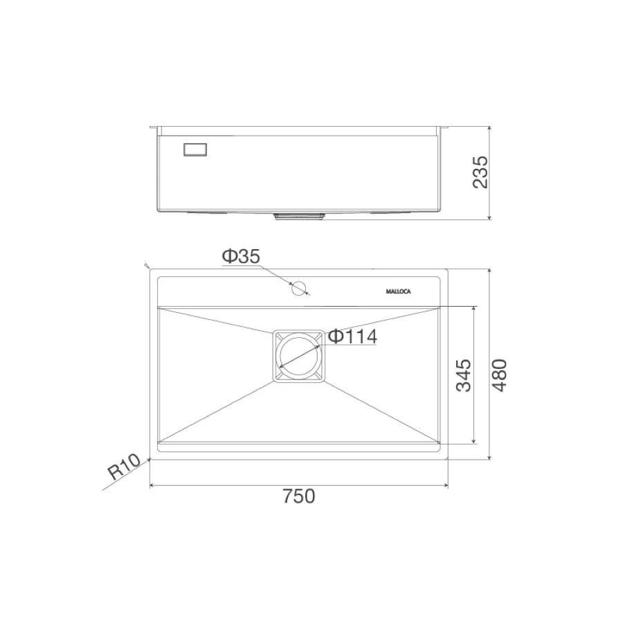 Chậu rửa chén 1 hố Inox 304 kích thước 75cm Malloca MS6302ST