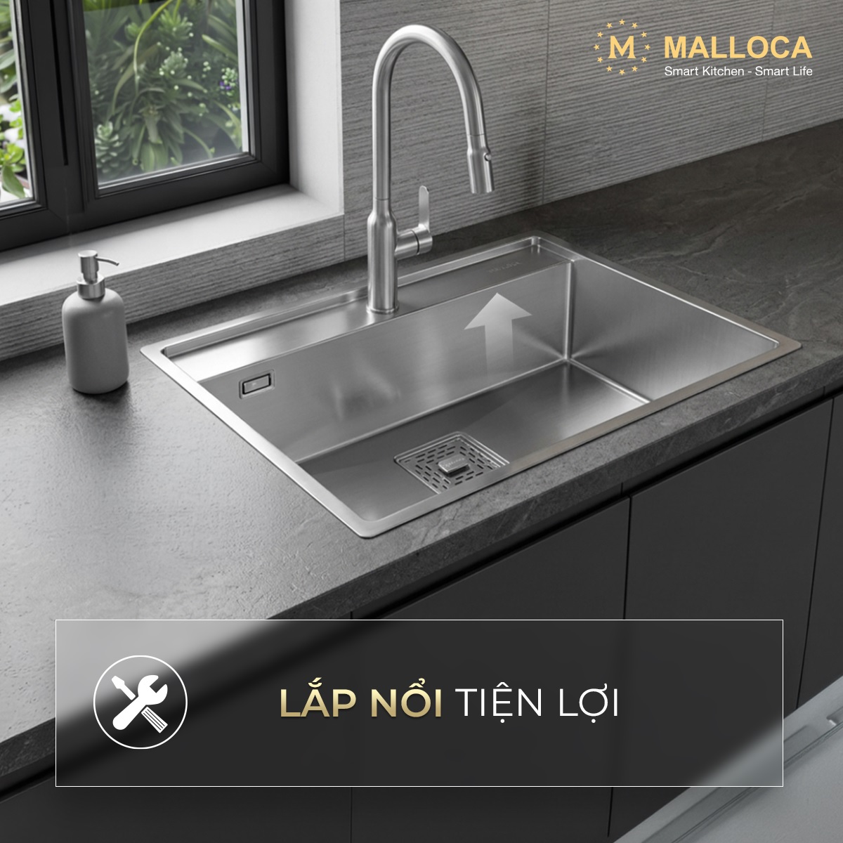 Chậu rửa chén 1 hố Inox 304 kích thước 75cm Malloca MS6302ST