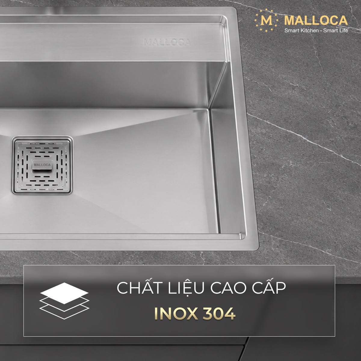 Chậu rửa chén 1 hố Inox 304 kích thước 75cm Malloca MS6302ST