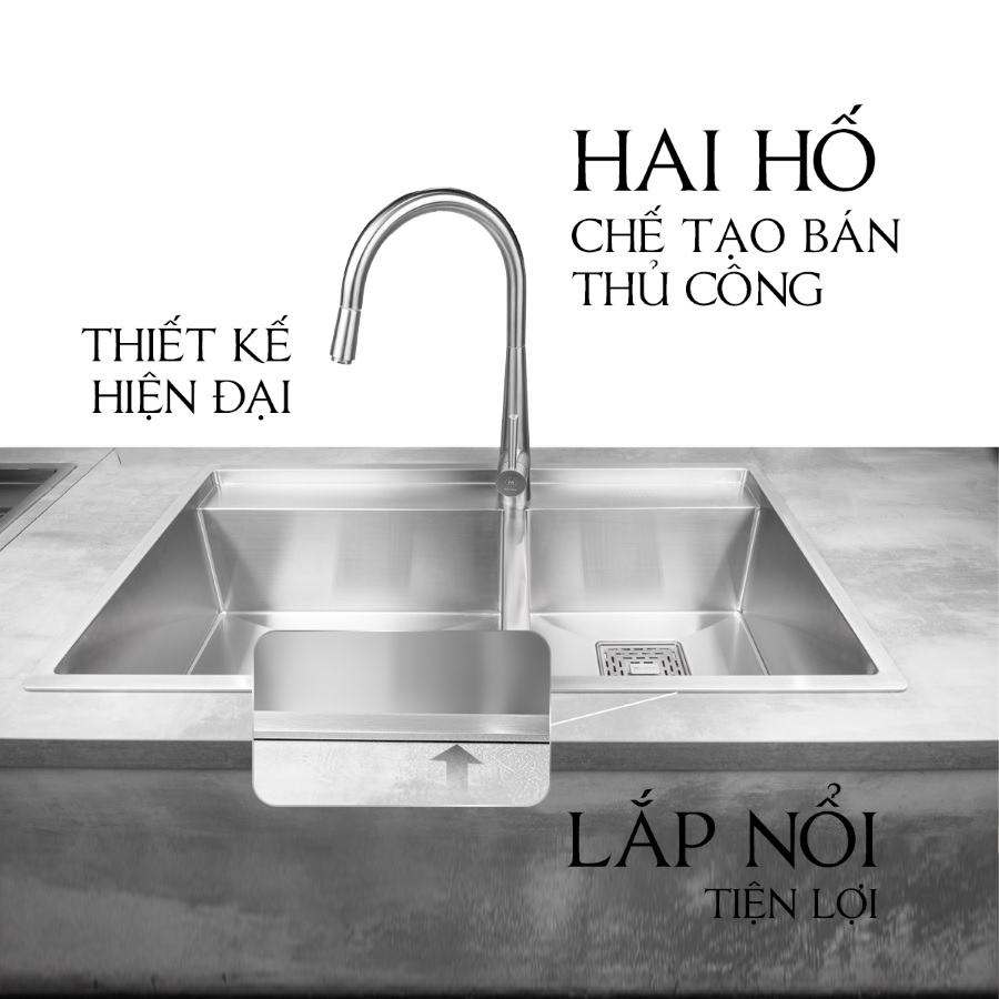 Chậu rửa chén 2 hố Inox 304 kích thước 86cm Malloca MS6304ST