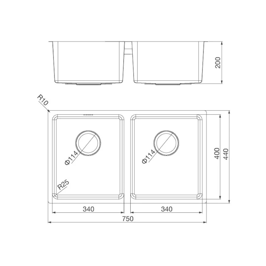 Chậu rửa chén 2 hố Inox 304 kích thước 75cm Malloca MS6075