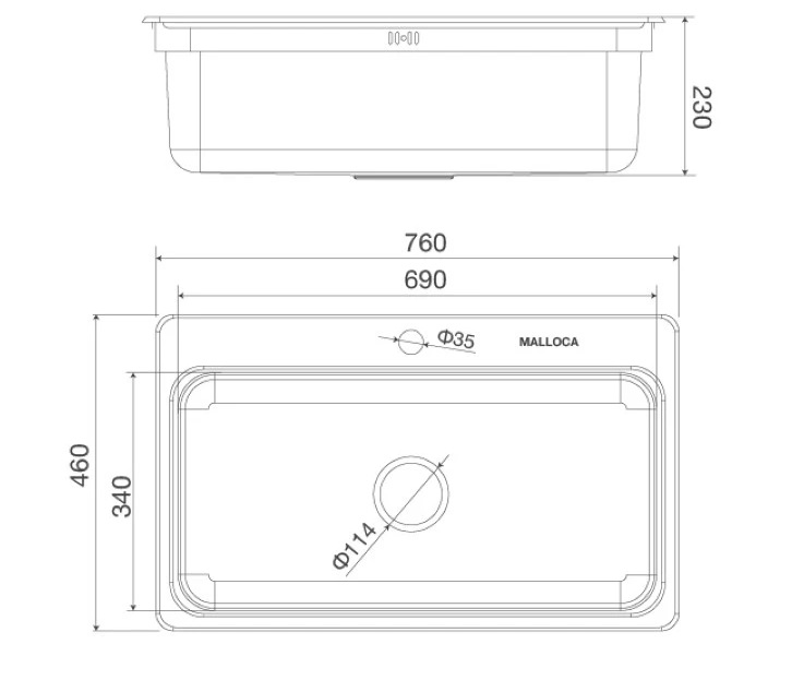 Chậu rửa chén 1 hố Inox 304 kích thước 76.2cm Malloca MS1022D