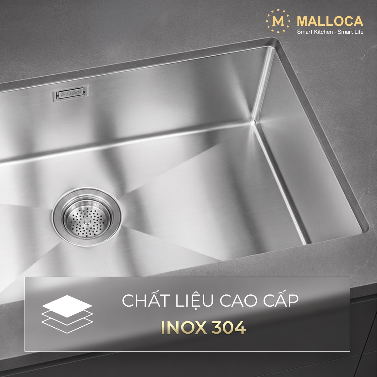Chậu rửa chén 1 hố Inox 304 kích thước 70cm Malloca MS6070