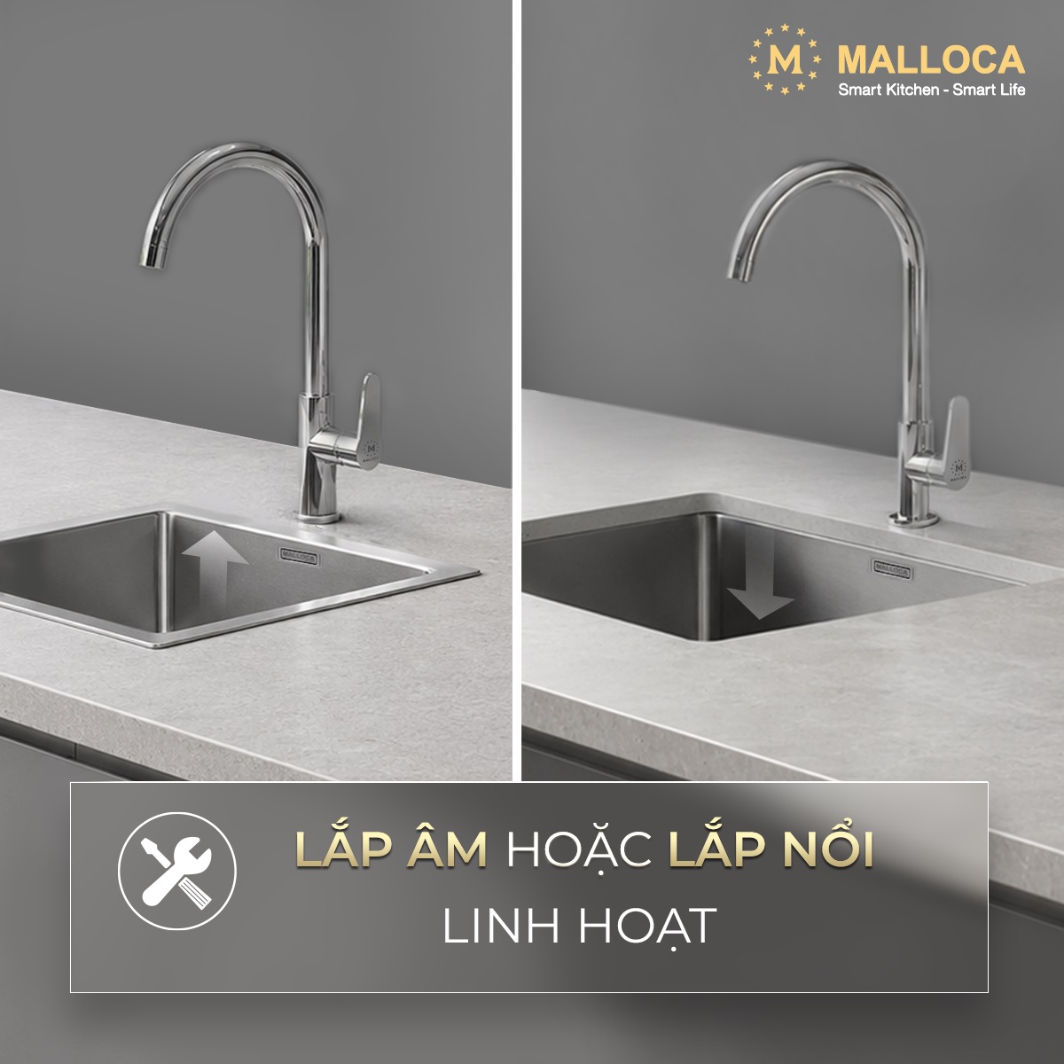 Chậu rửa chén 1 hố Inox 304 kích thước 44cm Malloca MS6044