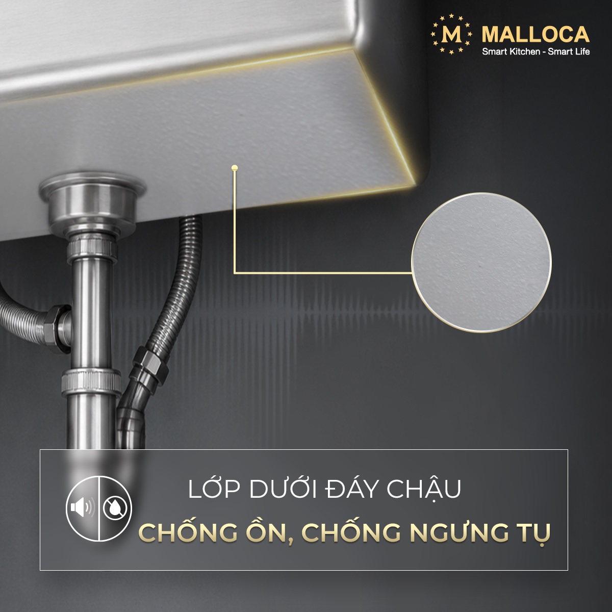 Chậu rửa chén 1 hố Inox 304 kích thước 44cm Malloca MS6044