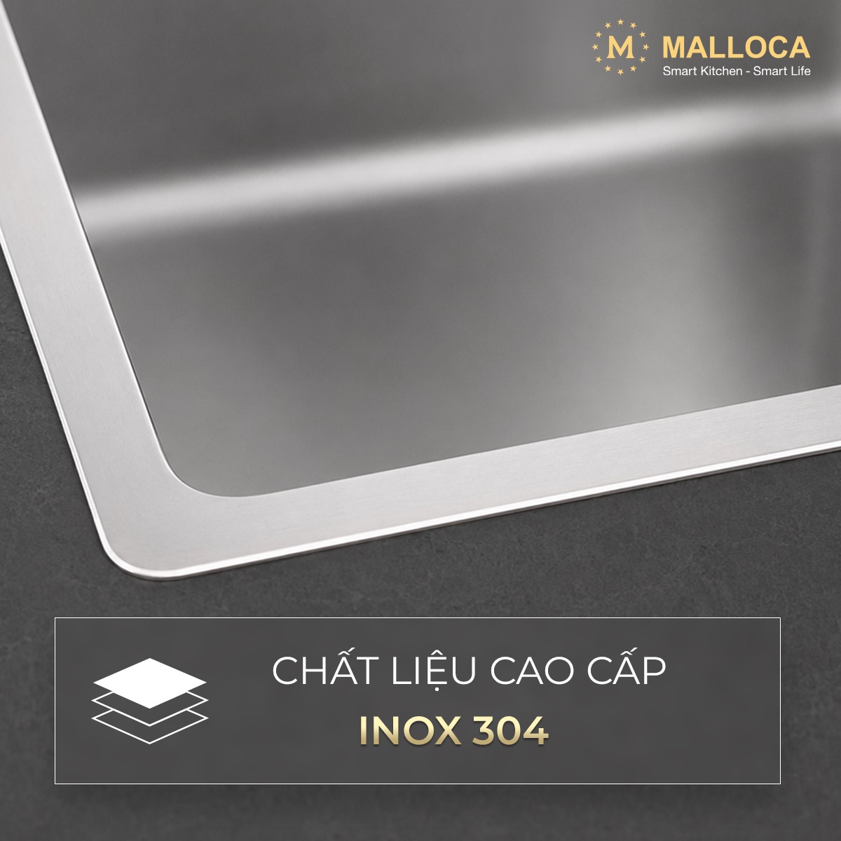 Chậu rửa chén 1 hố Inox 304 kích thước 44cm Malloca MS6044