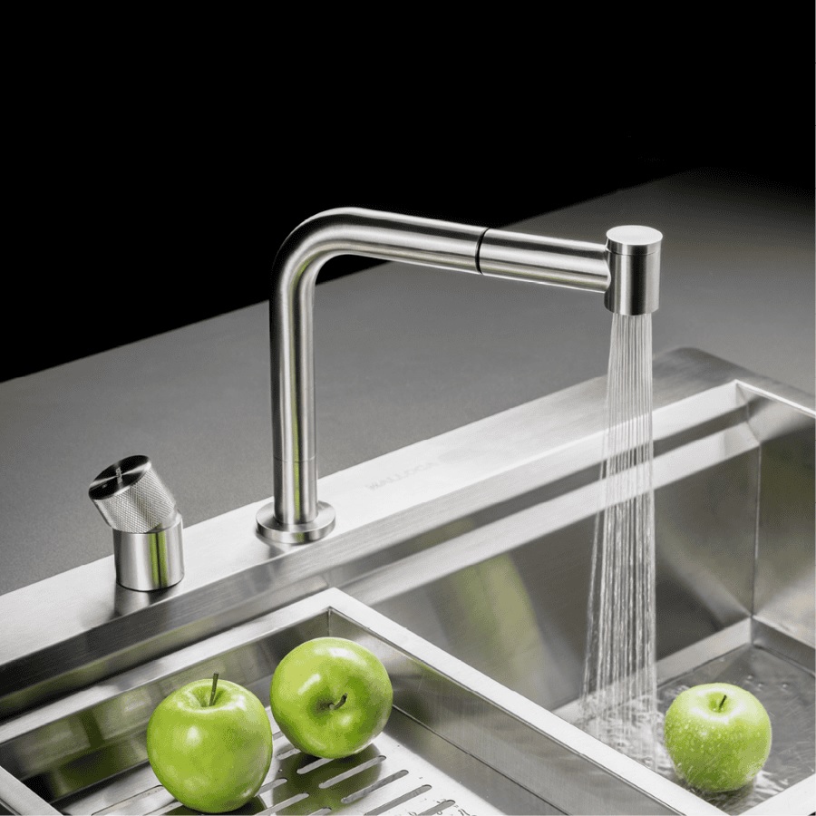 Vòi rửa chén nóng lạnh dây rút Inox 304 Malloca LUXSTEEL K068PO
