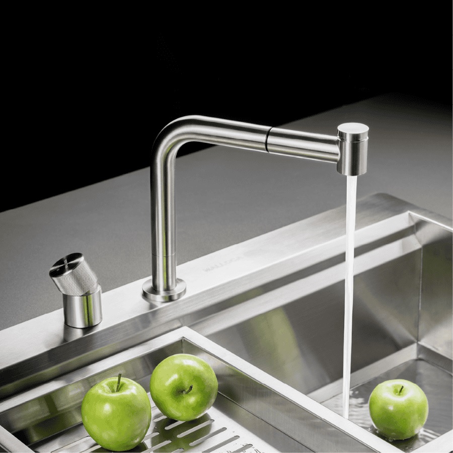 Vòi rửa chén nóng lạnh dây rút Inox 304 Malloca LUXSTEEL K068PO