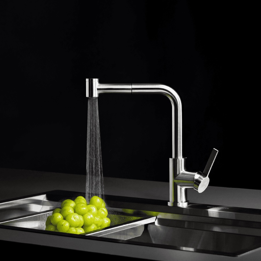 Vòi rửa chén nóng lạnh dây rút Inox 304 Malloca LUXSTEEL K066PO