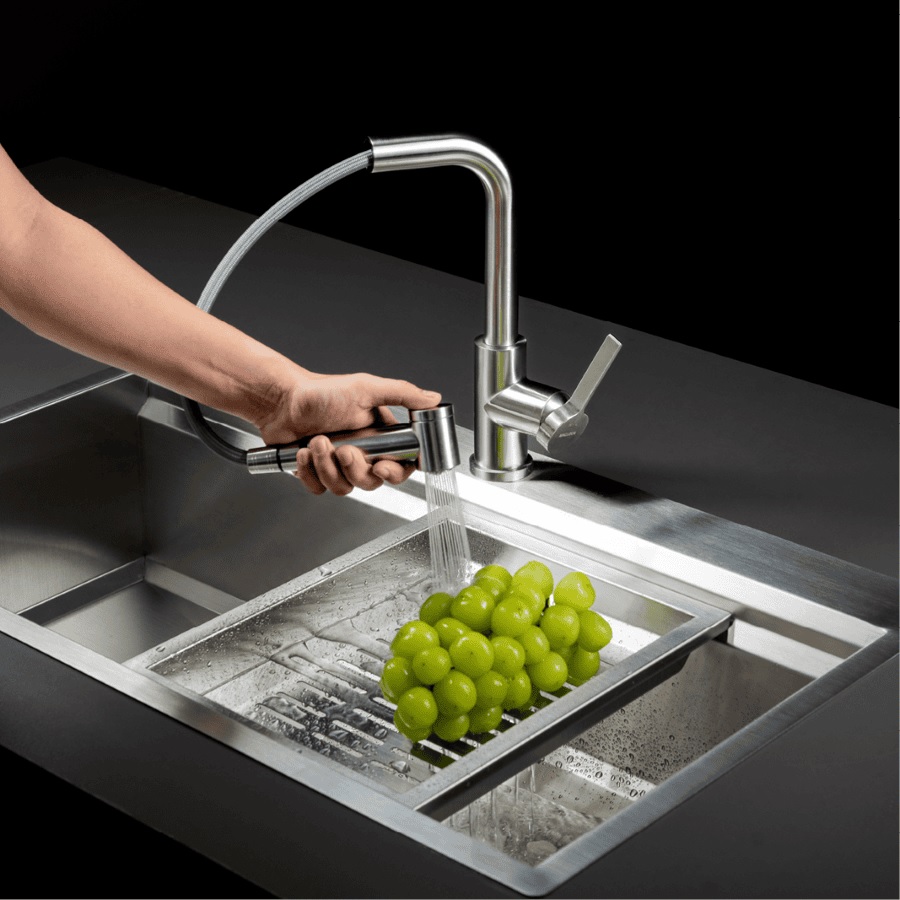 Vòi rửa chén nóng lạnh dây rút Inox 304 Malloca LUXSTEEL K066PO