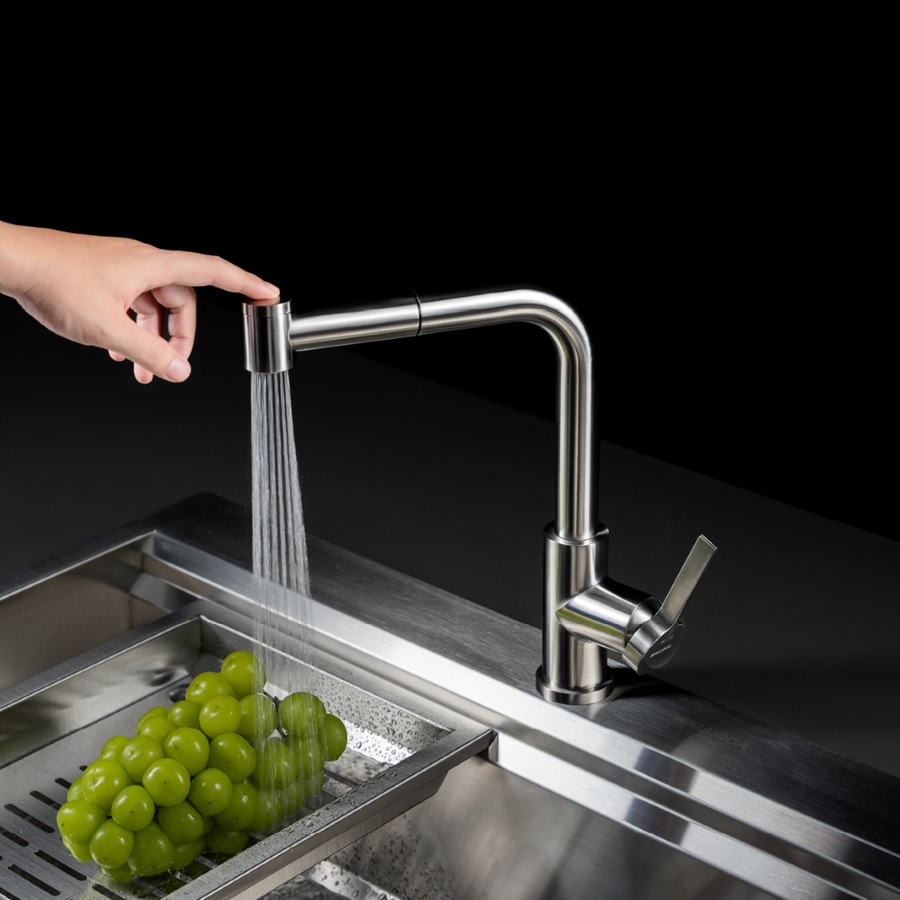 Vòi rửa chén nóng lạnh dây rút Inox 304 Malloca LUXSTEEL K066PO