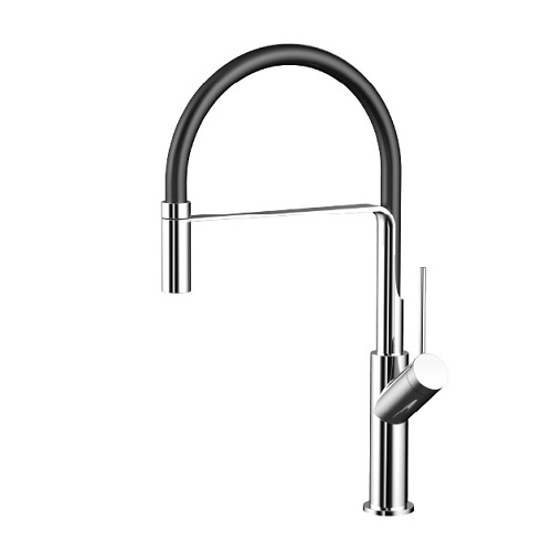 Vòi rửa chén nóng lạnh dây Silicon đồng thau Chrome Malloca K081C