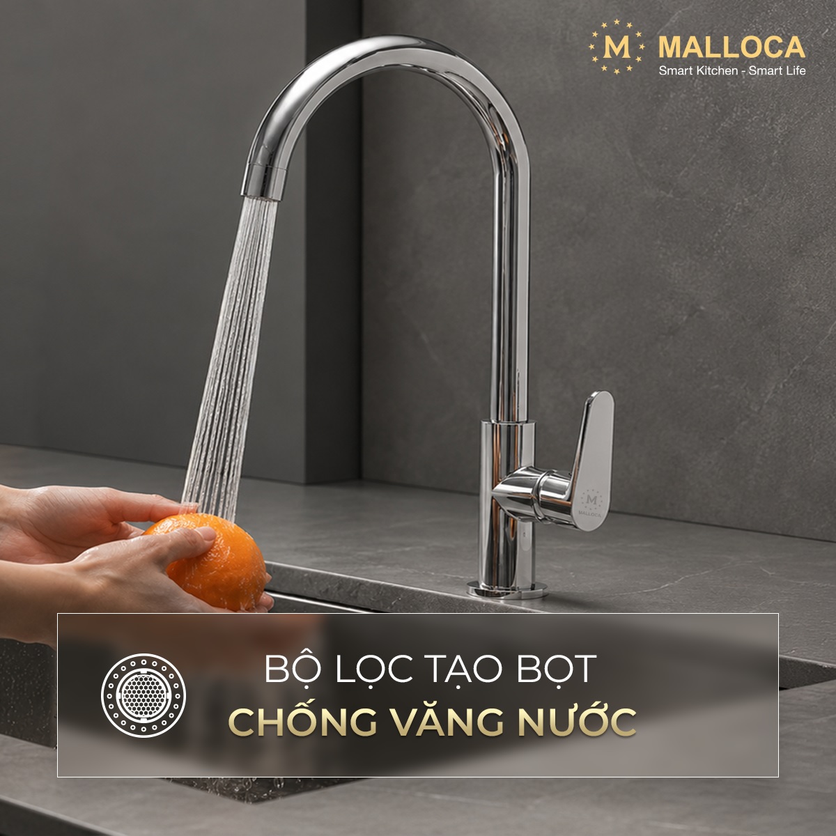 Vòi rửa chén lạnh đồng thau Chrome Malloca K1603CL