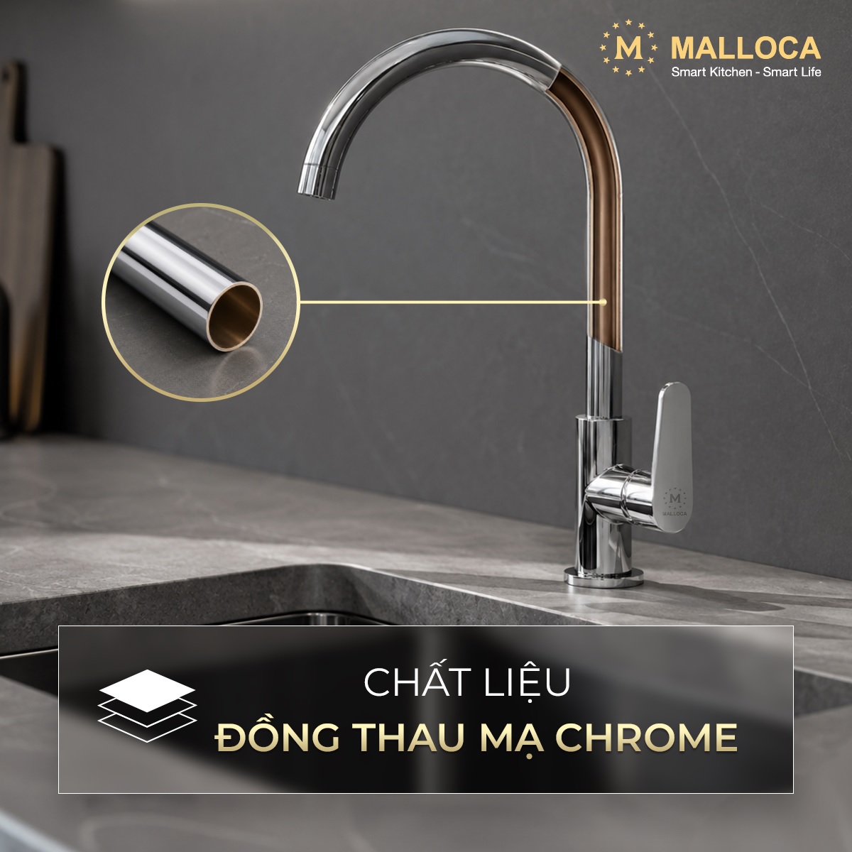 Vòi rửa chén lạnh đồng thau Chrome Malloca K1603CL