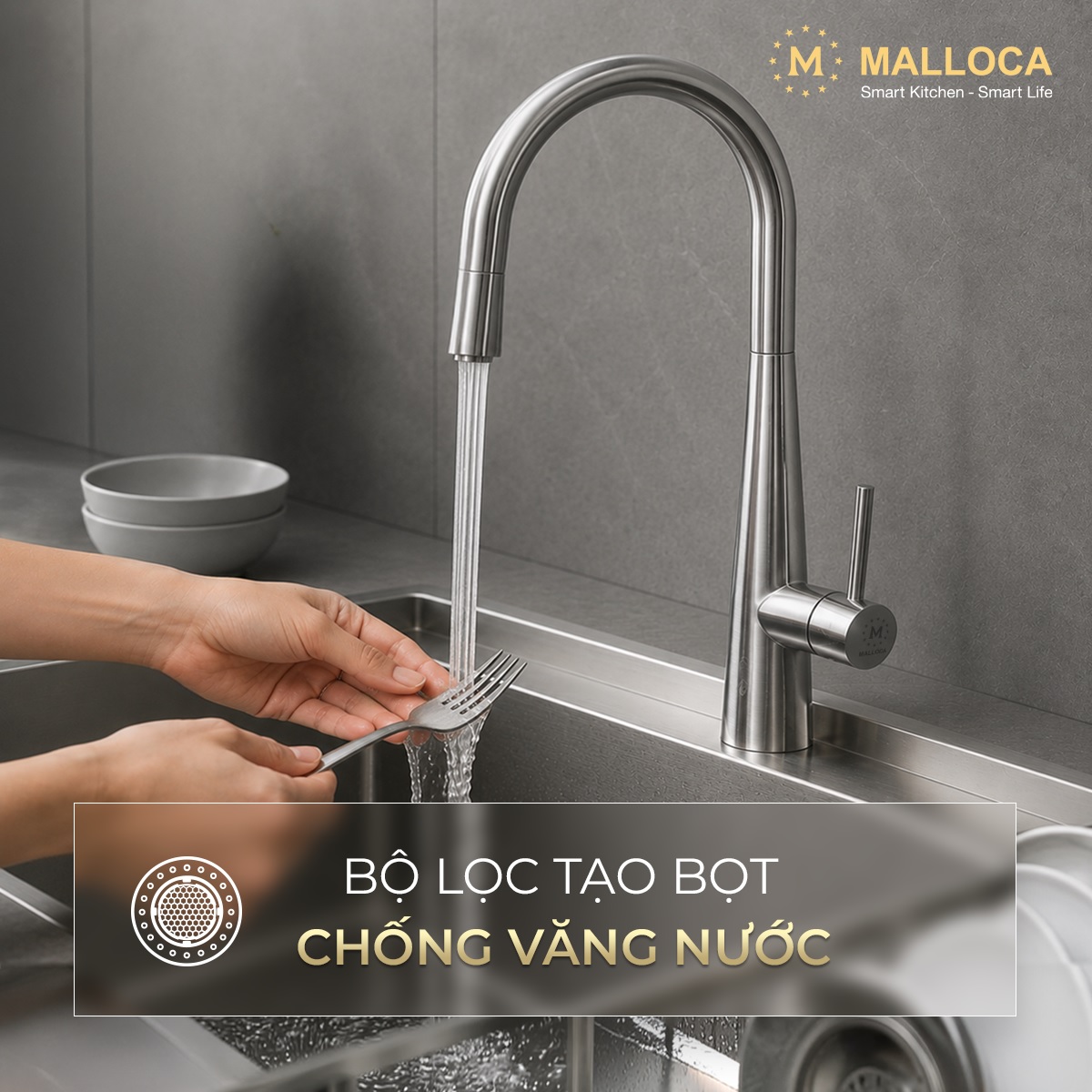 Vòi rửa chén nóng lạnh dây rút Inox 304 Malloca K095SS