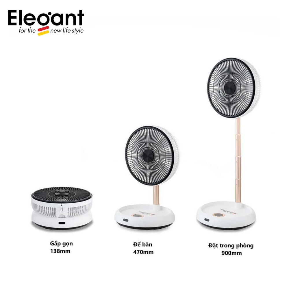 Quạt tích điện gấp gọn thay đổi chiều cao Elegant KW-MF01B