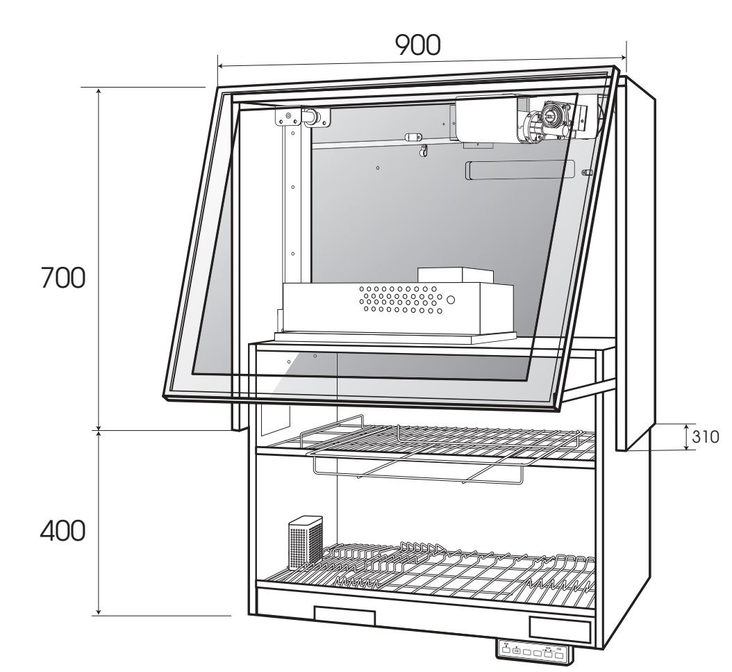 Kệ bát đĩa nâng hạ điện có sấy Kanazawa Kogyo KEL-E090D35